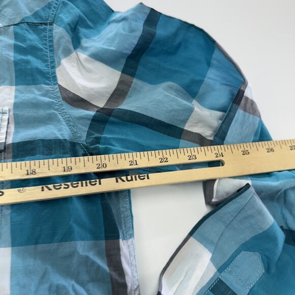 Hugo Boss Orange Shirt Mens XL Blue Plaid Western Snap Button‎ Long Sleeve Top - Picture 9 of 9